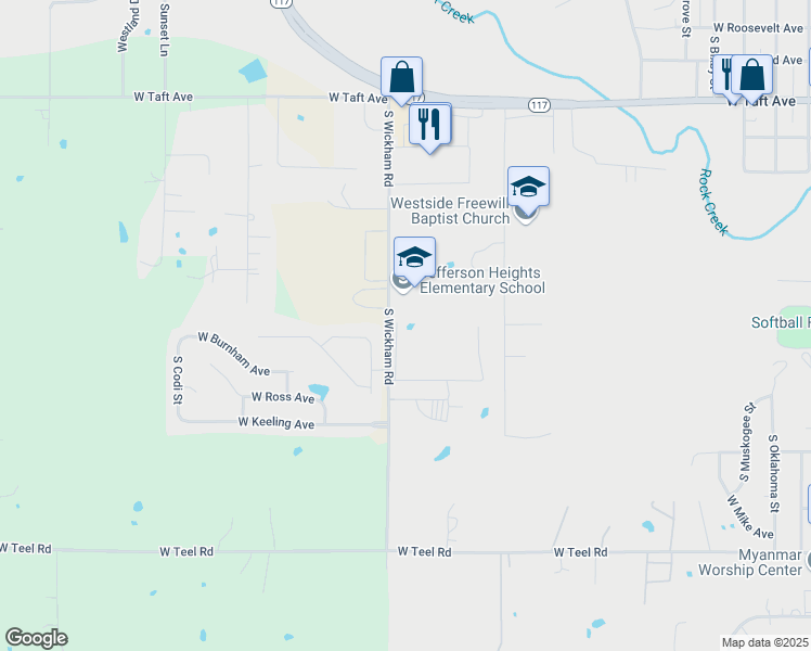 map of restaurants, bars, coffee shops, grocery stores, and more near 1521 South Wickham Road in Sapulpa