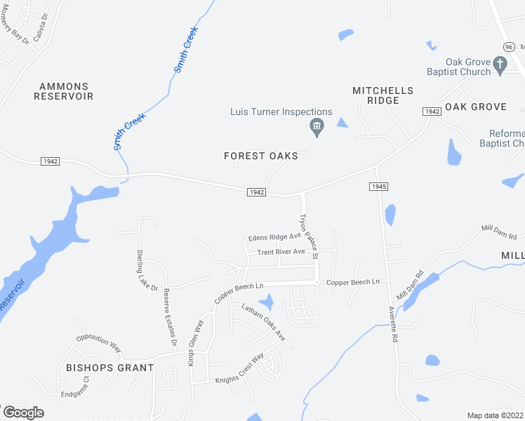 map of restaurants, bars, coffee shops, grocery stores, and more near 1640 Oak Grove Church Road in Wake Forest