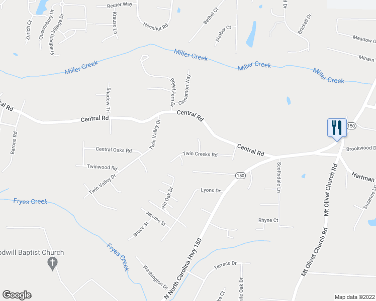 map of restaurants, bars, coffee shops, grocery stores, and more near 310 Twin Creeks Road in Clemmons