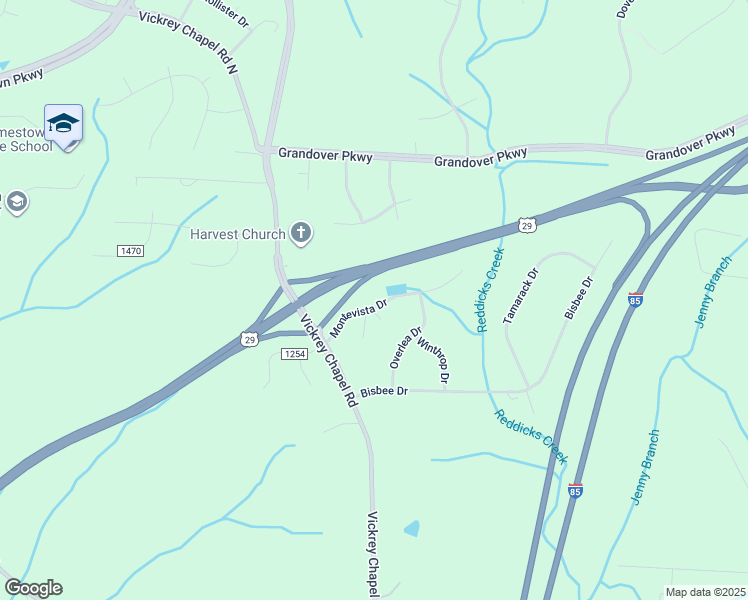 map of restaurants, bars, coffee shops, grocery stores, and more near 4908 Montevista Drive in Greensboro