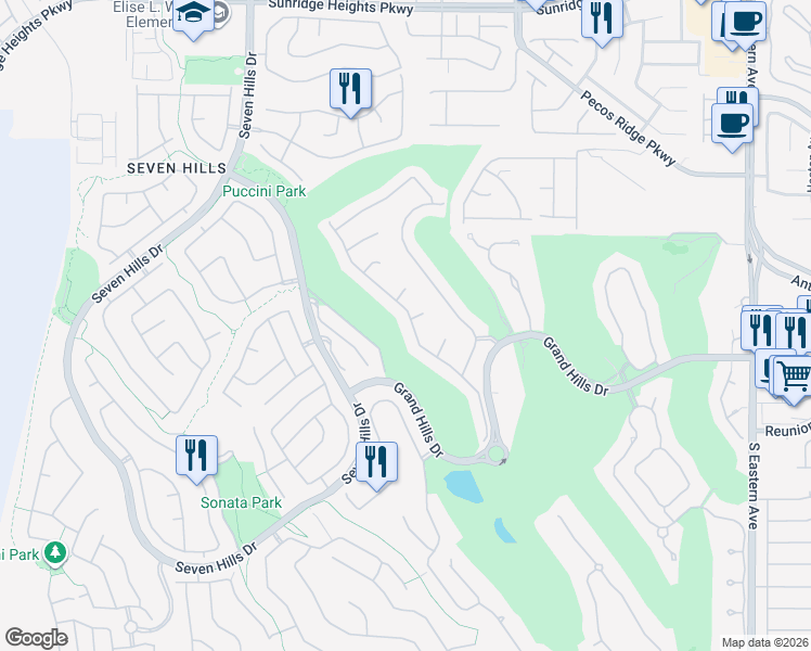 map of restaurants, bars, coffee shops, grocery stores, and more near 1319 Panini Drive in Henderson