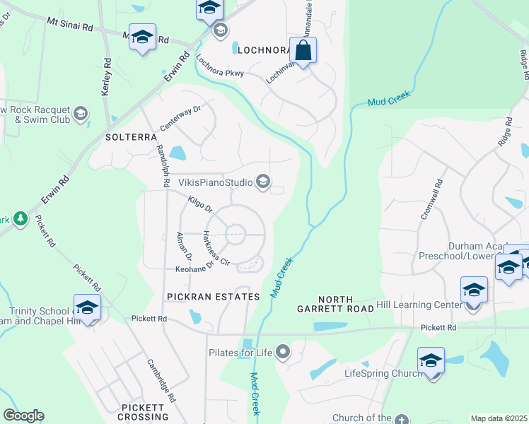map of restaurants, bars, coffee shops, grocery stores, and more near 404 Harkness Circle in Durham