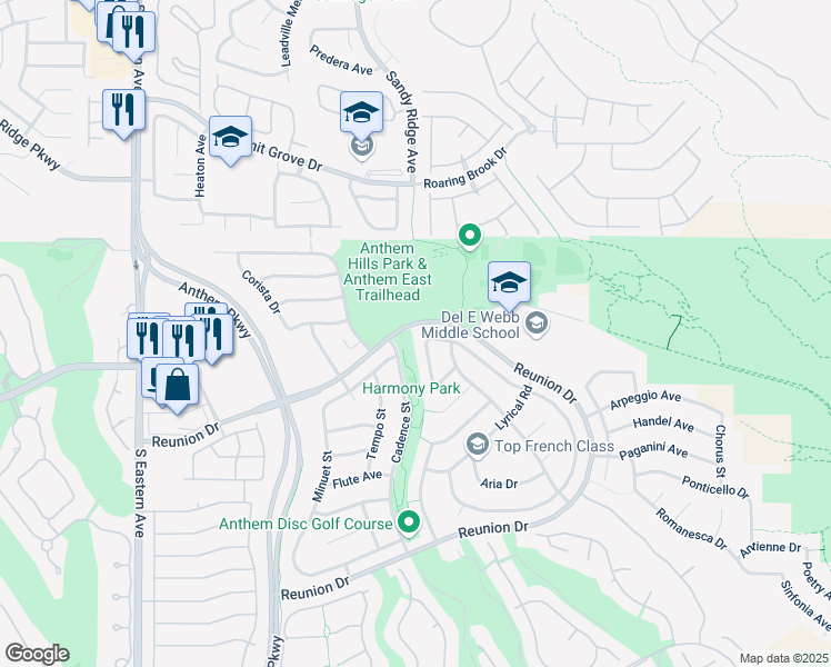 map of restaurants, bars, coffee shops, grocery stores, and more near 1327 Coulisse Street in Henderson