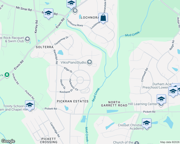 map of restaurants, bars, coffee shops, grocery stores, and more near 3718 Albritton Drive in Durham