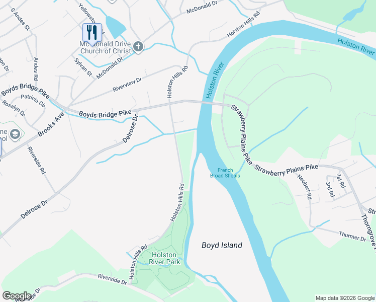 map of restaurants, bars, coffee shops, grocery stores, and more near 3720 Holston Hills Road in Knoxville
