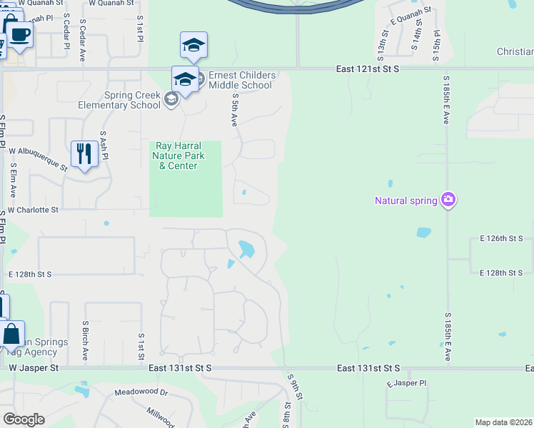 map of restaurants, bars, coffee shops, grocery stores, and more near 804 East Albuquerque Street in Broken Arrow