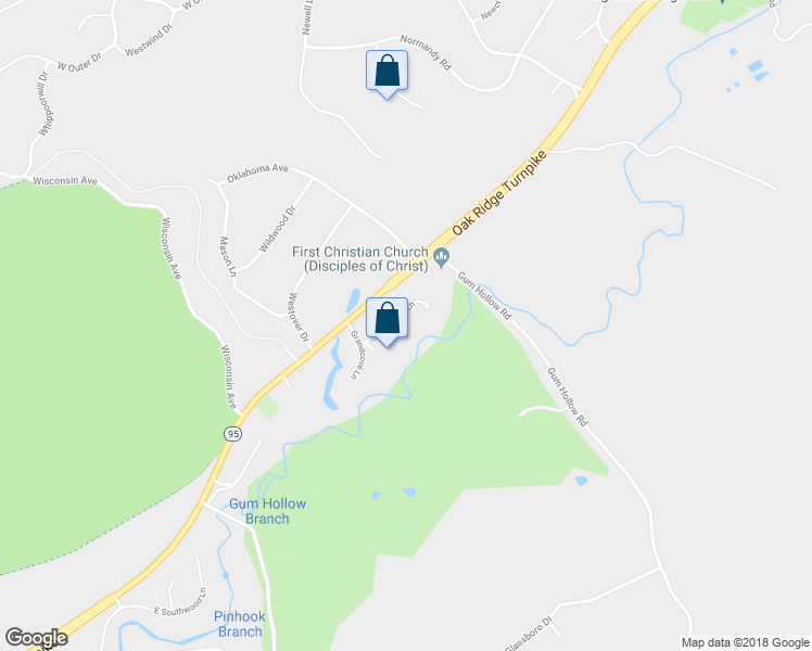map of restaurants, bars, coffee shops, grocery stores, and more near 104 Goldenview Lane in Oak Ridge
