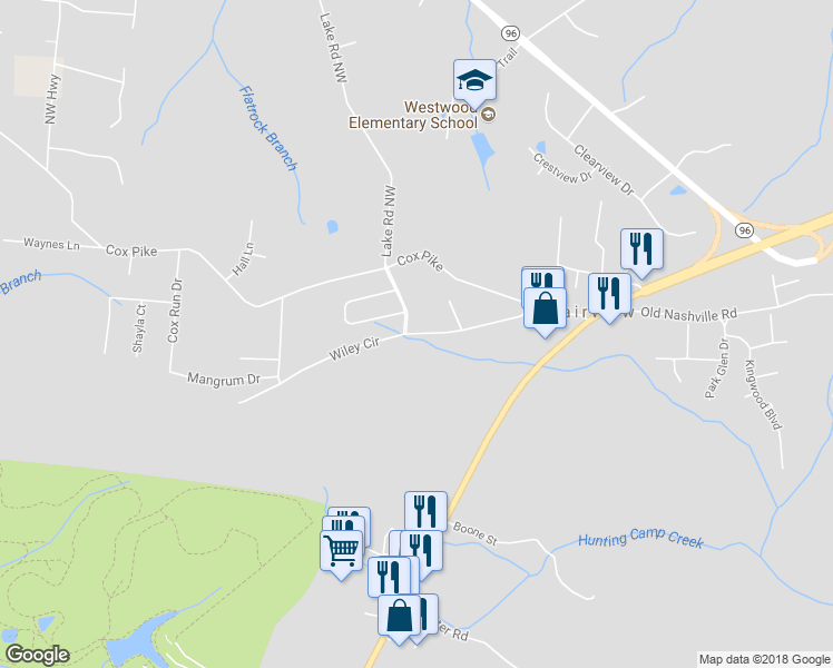 map of restaurants, bars, coffee shops, grocery stores, and more near 7114 Wiley Circle in Fairview