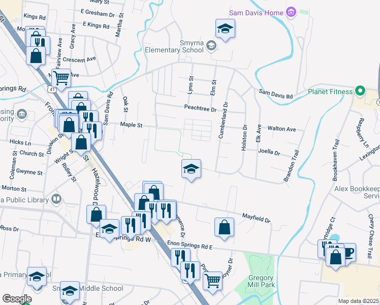 map of restaurants, bars, coffee shops, grocery stores, and more near 200 Soccer Way in Smyrna