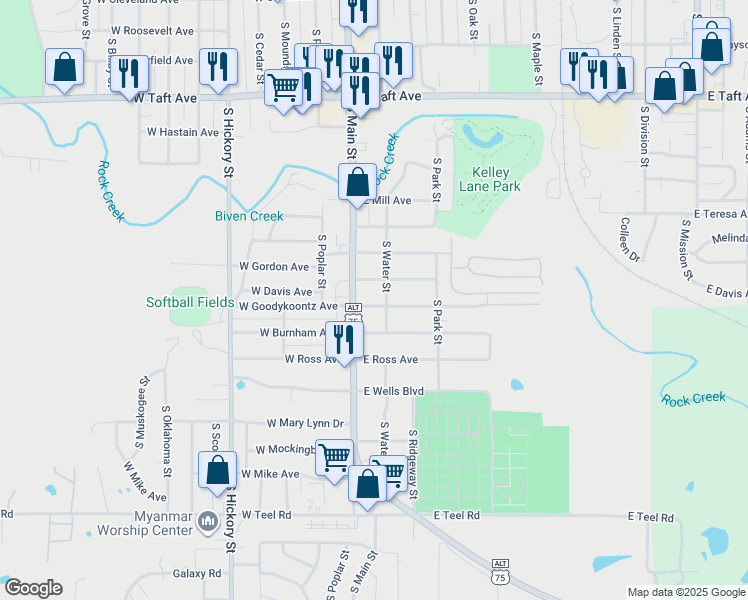map of restaurants, bars, coffee shops, grocery stores, and more near 13 East Goodykoontz Avenue in Sapulpa