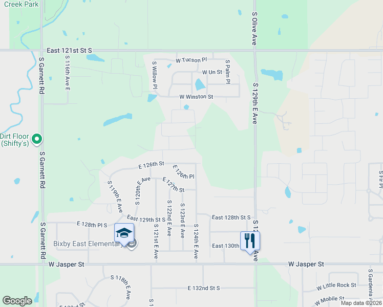 map of restaurants, bars, coffee shops, grocery stores, and more near 12323 East 126th Street South in Broken Arrow