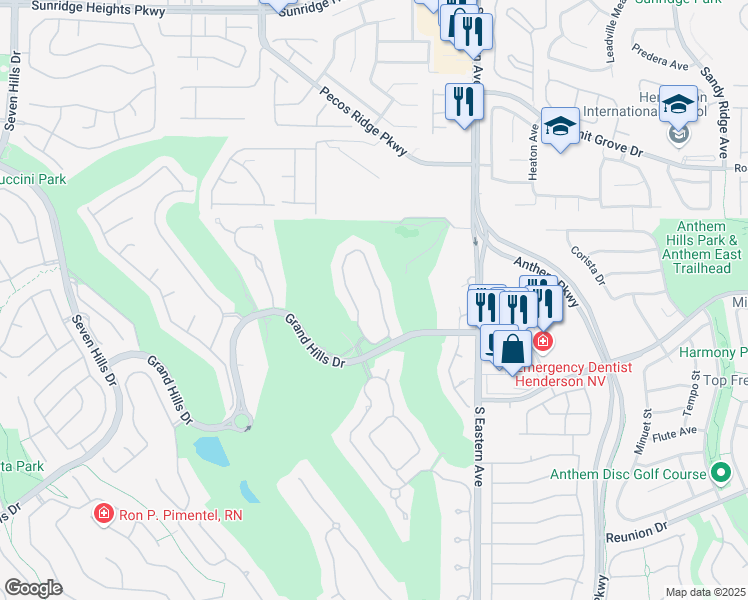 map of restaurants, bars, coffee shops, grocery stores, and more near 1278 Imperia Drive in Henderson
