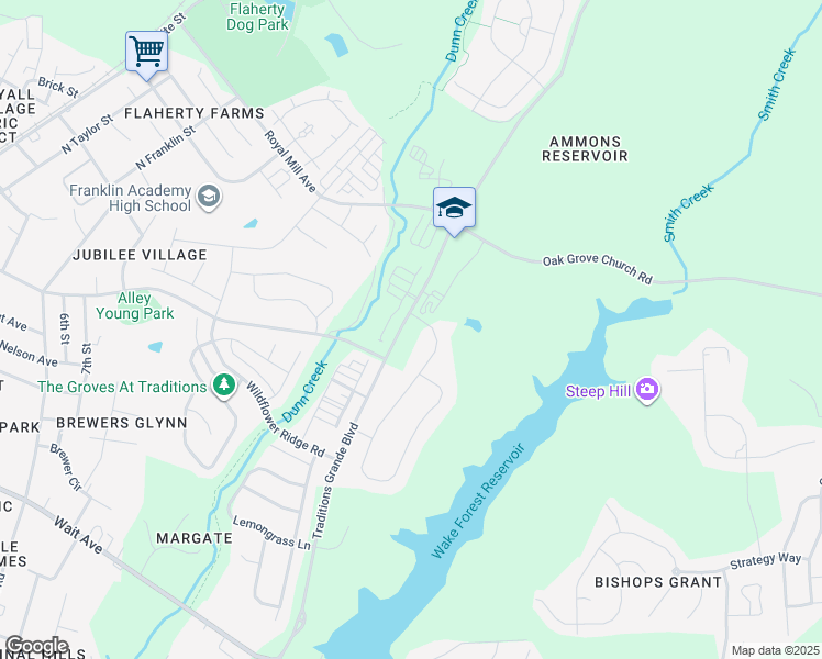 map of restaurants, bars, coffee shops, grocery stores, and more near 1270-1290 State Road 1942 in Wake Forest