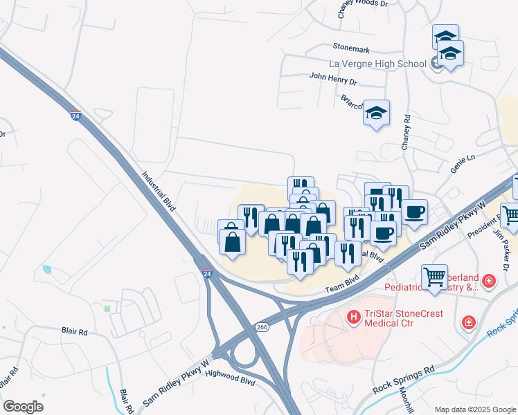 map of restaurants, bars, coffee shops, grocery stores, and more near 110 Townpark Drive in Smyrna