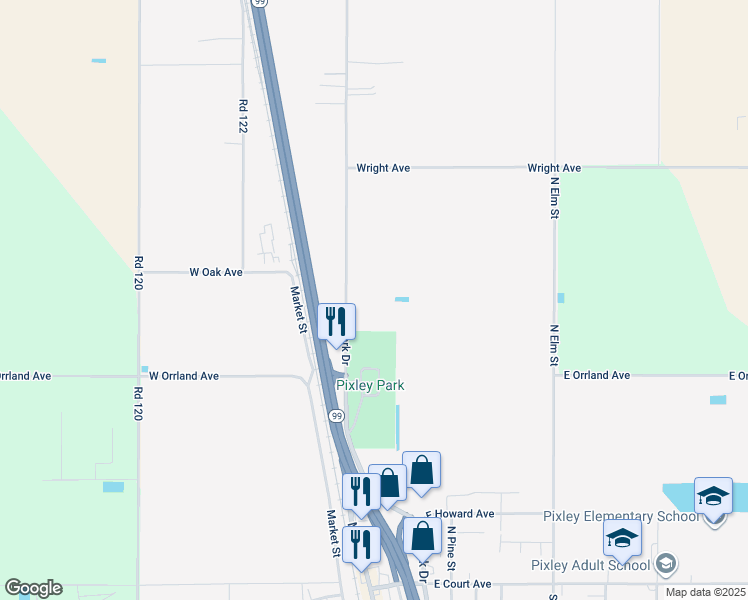 map of restaurants, bars, coffee shops, grocery stores, and more near 1430 North Park Drive in Pixley