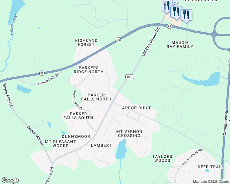 map of restaurants, bars, coffee shops, grocery stores, and more near 12900 Grovehurst Drive in Raleigh