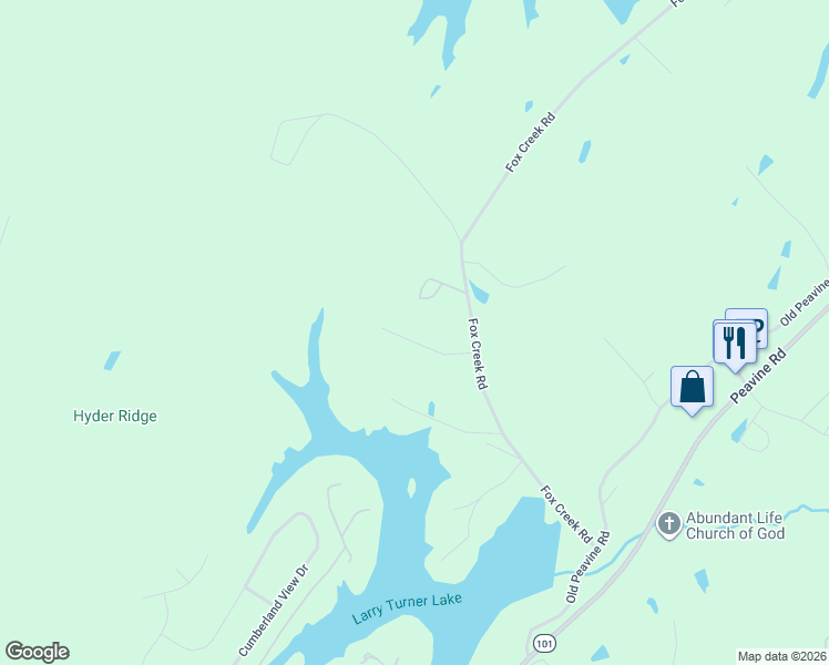 map of restaurants, bars, coffee shops, grocery stores, and more near 196 Fox Run Road in Crossville