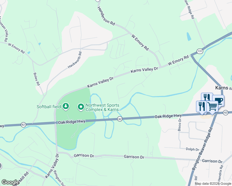 map of restaurants, bars, coffee shops, grocery stores, and more near 3427 Meadow Top Lane in Knoxville