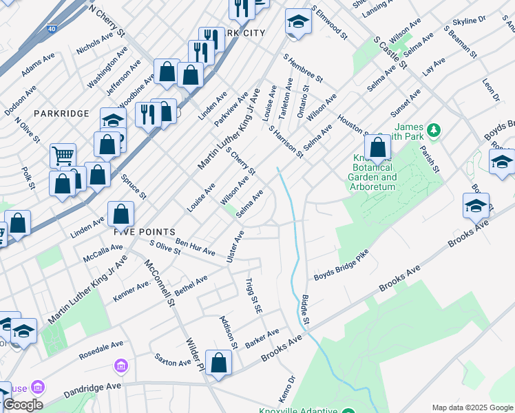 map of restaurants, bars, coffee shops, grocery stores, and more near 617 South Cherry Street in Knoxville