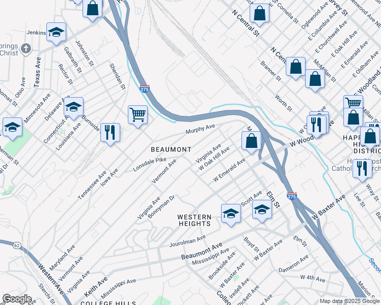 map of restaurants, bars, coffee shops, grocery stores, and more near 906 Vermont Avenue in Knoxville