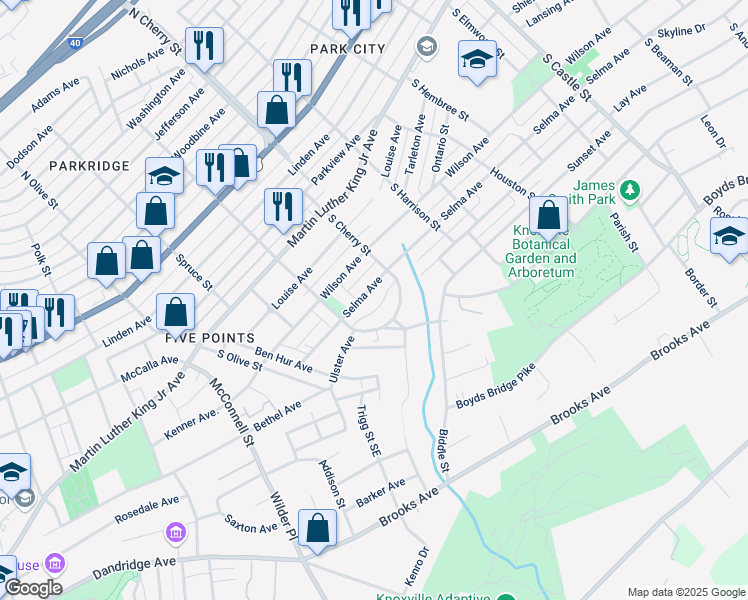 map of restaurants, bars, coffee shops, grocery stores, and more near 617 South Cherry Street in Knoxville