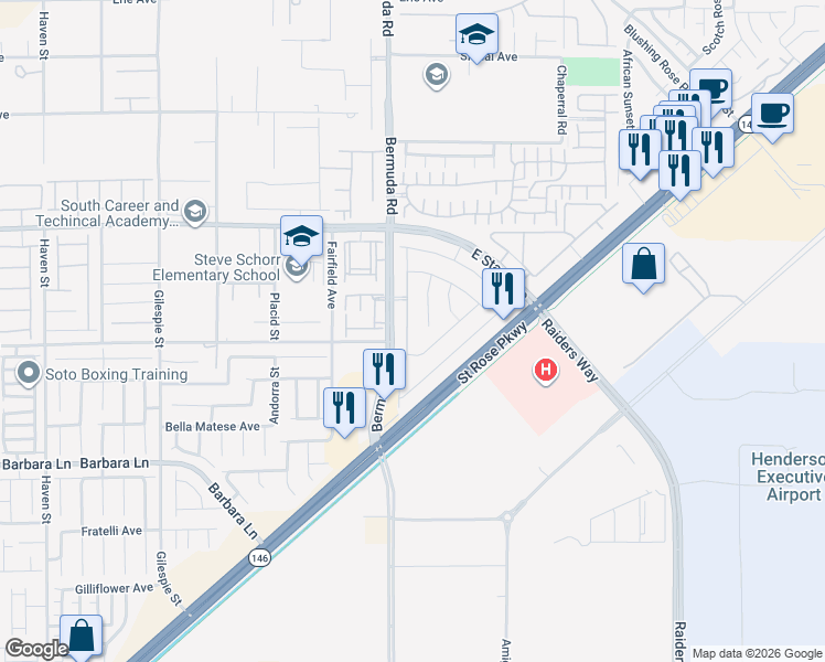 map of restaurants, bars, coffee shops, grocery stores, and more near 1310 Ossa Street in Henderson