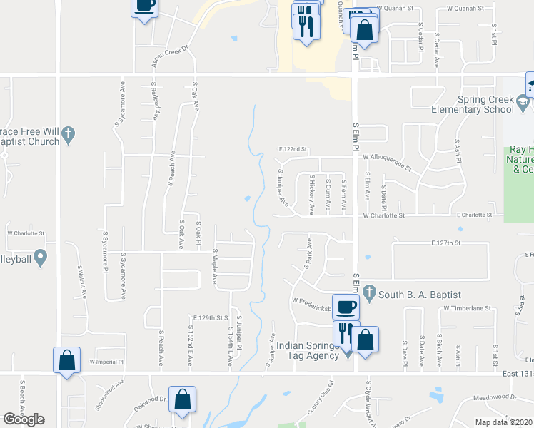 map of restaurants, bars, coffee shops, grocery stores, and more near 1208 West Decatur Place in Broken Arrow