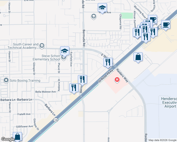 map of restaurants, bars, coffee shops, grocery stores, and more near 1294 Ossa Street in Henderson