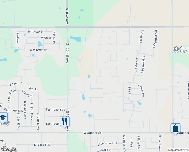 map of restaurants, bars, coffee shops, grocery stores, and more near 12311 South 129th East Avenue in Broken Arrow
