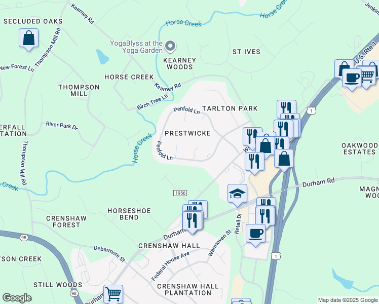 map of restaurants, bars, coffee shops, grocery stores, and more near 7209 Shepstone Place in Wake Forest