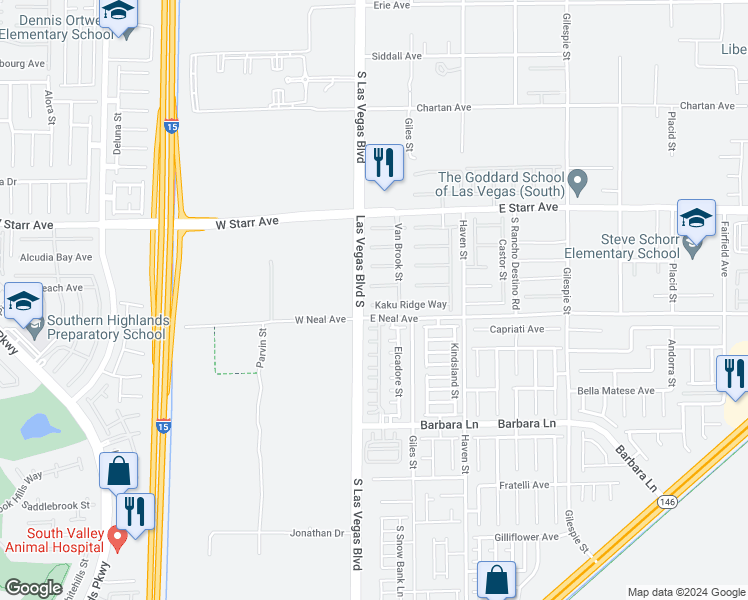 map of restaurants, bars, coffee shops, grocery stores, and more near 26 Kaku Ridge Way in Las Vegas