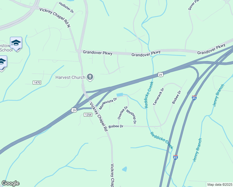map of restaurants, bars, coffee shops, grocery stores, and more near 4908 Montevista Drive in Greensboro