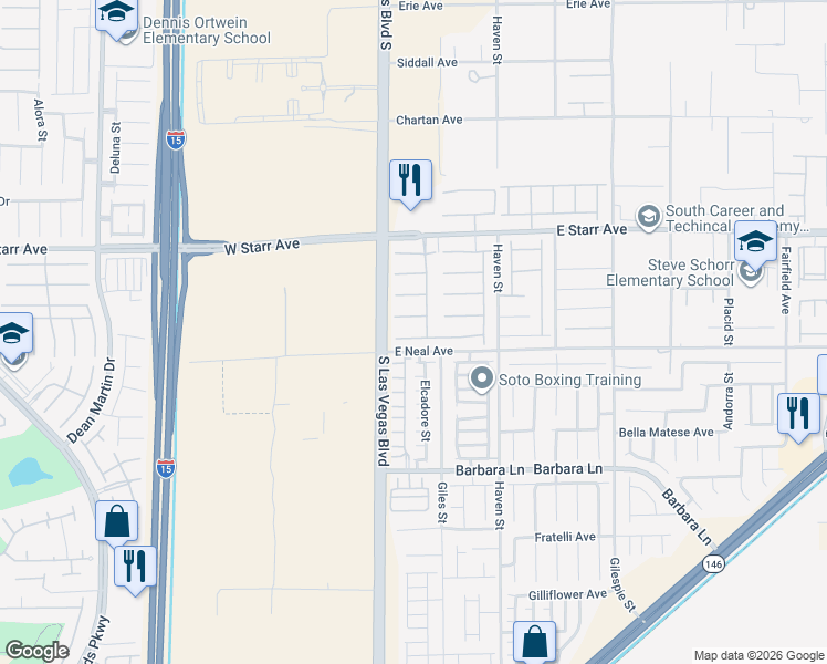 map of restaurants, bars, coffee shops, grocery stores, and more near 39 Arcturus Ridge Way in Las Vegas