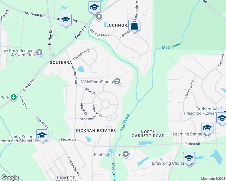 map of restaurants, bars, coffee shops, grocery stores, and more near 3718 Albritton Drive in Durham
