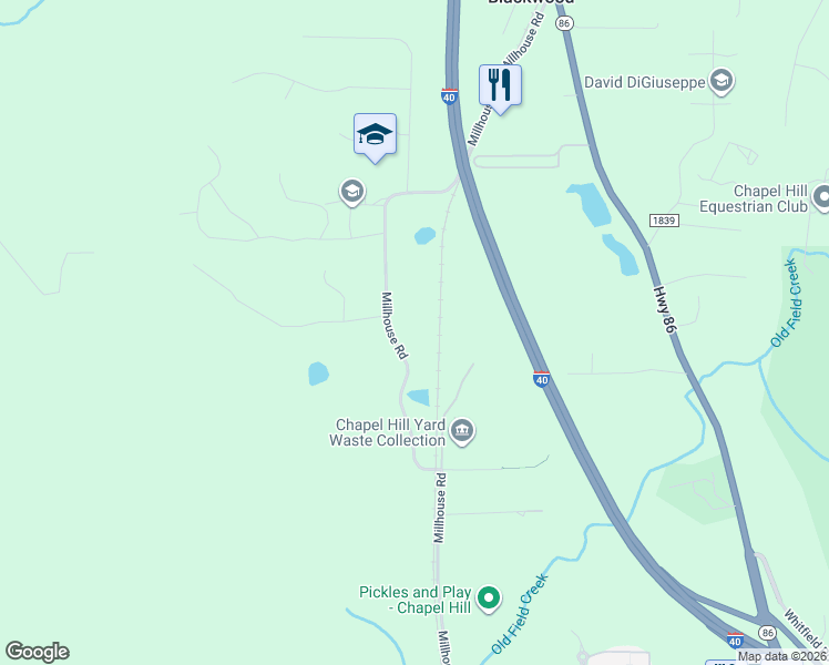 map of restaurants, bars, coffee shops, grocery stores, and more near 6606 Millhouse Road in Chapel Hill