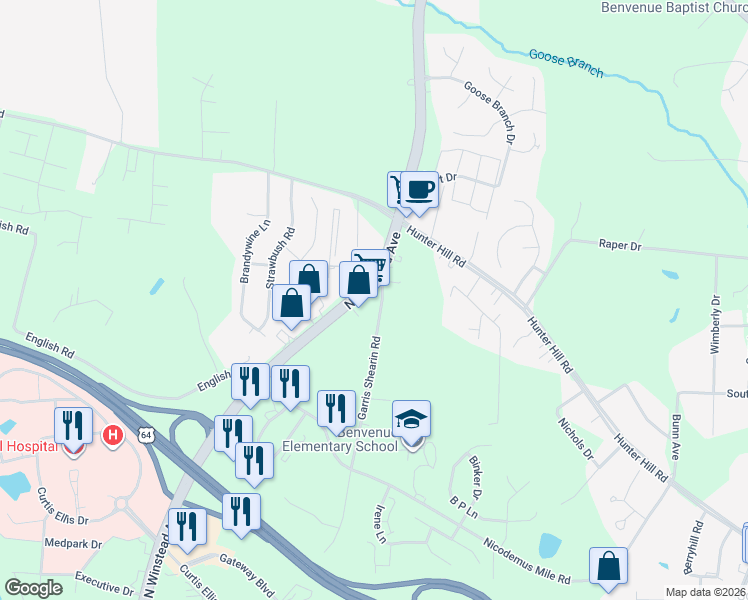 map of restaurants, bars, coffee shops, grocery stores, and more near 1091 North Winstead Avenue in Rocky Mount