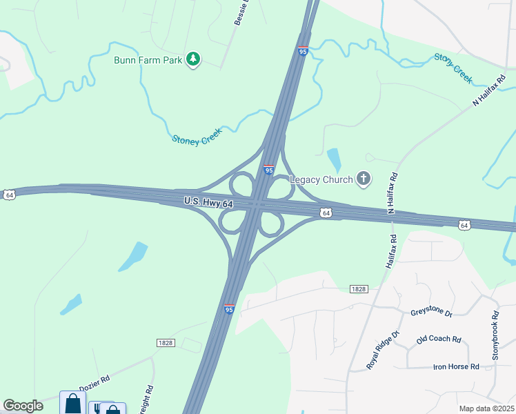 map of restaurants, bars, coffee shops, grocery stores, and more near Interstate 95 in WESLEYAN COL