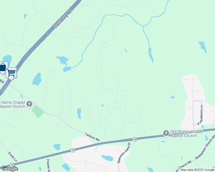 map of restaurants, bars, coffee shops, grocery stores, and more near 95 Sallie Lane in Youngsville