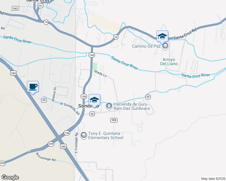 map of restaurants, bars, coffee shops, grocery stores, and more near 1 Shady Lane in Española