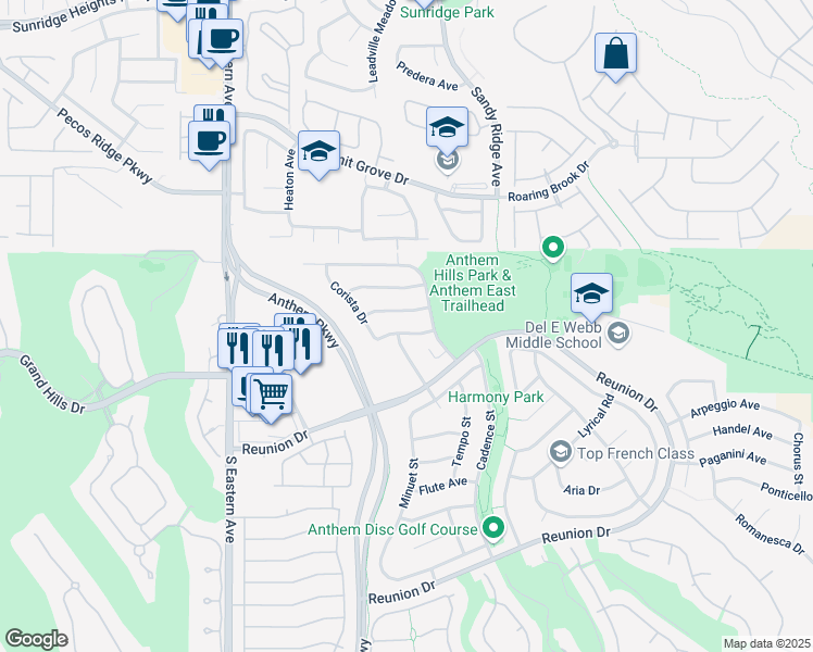 map of restaurants, bars, coffee shops, grocery stores, and more near 2413 Taragato Avenue in Henderson