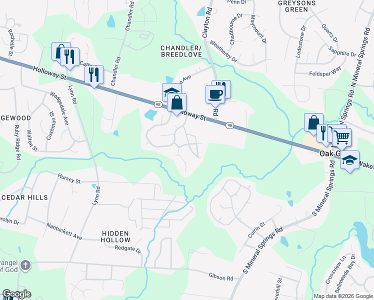 map of restaurants, bars, coffee shops, grocery stores, and more near 401 Farm House Lane in Durham