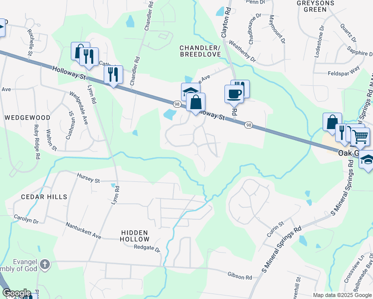 map of restaurants, bars, coffee shops, grocery stores, and more near 414 Ganyard Farm Way in Durham