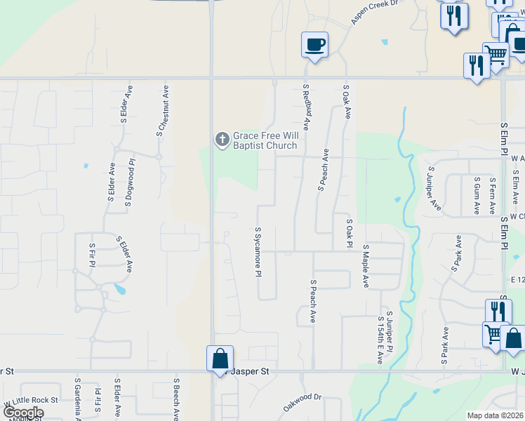 map of restaurants, bars, coffee shops, grocery stores, and more near 2004 East 41st Street in Broken Arrow