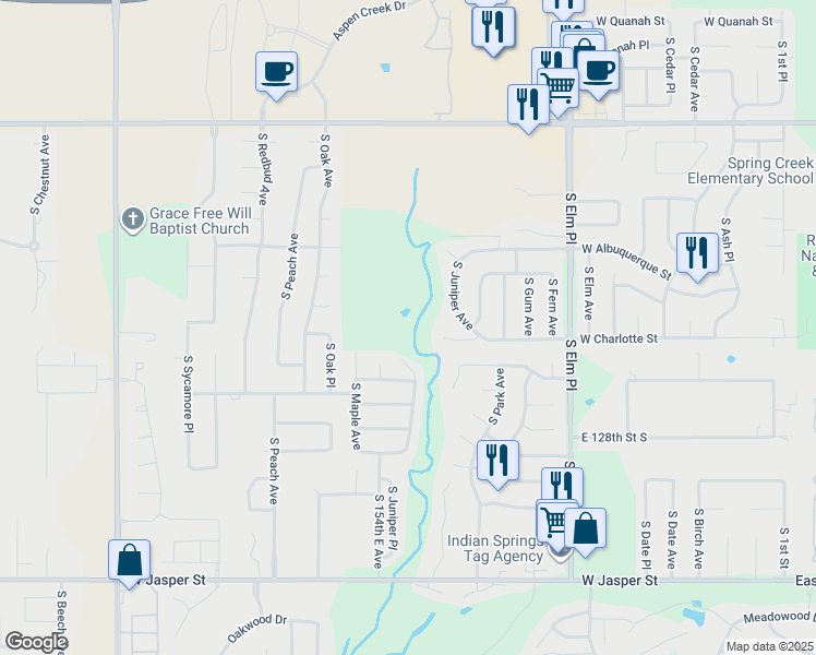 map of restaurants, bars, coffee shops, grocery stores, and more near in Broken Arrow