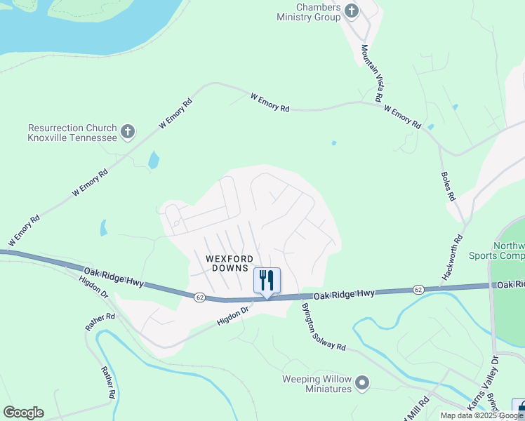 map of restaurants, bars, coffee shops, grocery stores, and more near 3557 Wexgate Road in Knoxville