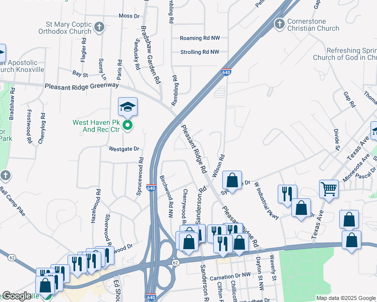 map of restaurants, bars, coffee shops, grocery stores, and more near 3128 Rustic Charm in Knoxville