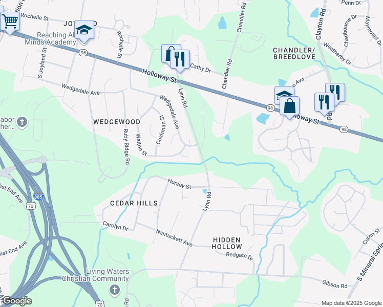 map of restaurants, bars, coffee shops, grocery stores, and more near 11 Kramer Place in Durham