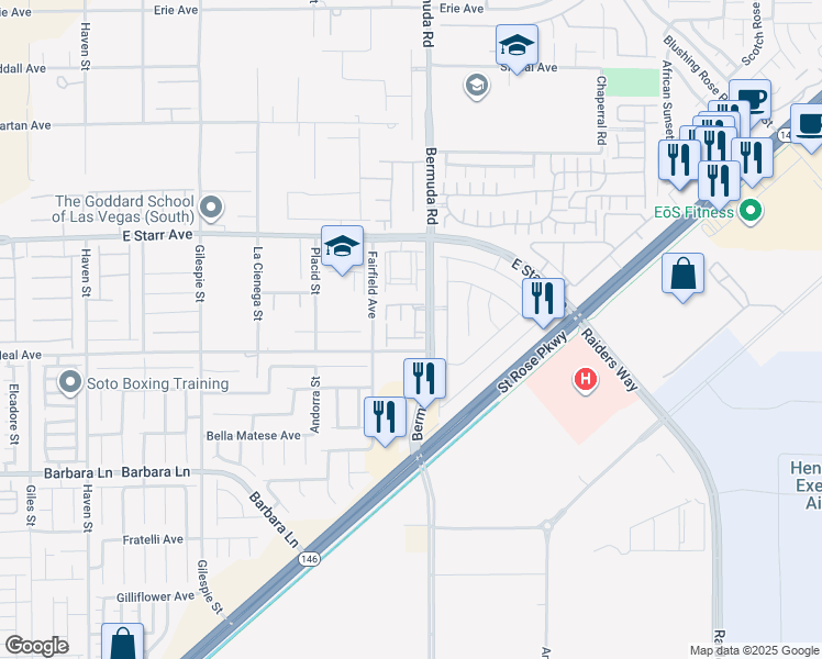 map of restaurants, bars, coffee shops, grocery stores, and more near 11425 Bermuda Road in Henderson