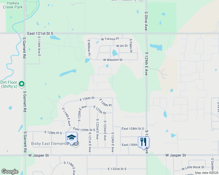 map of restaurants, bars, coffee shops, grocery stores, and more near 12323 East 126th Street South in Broken Arrow