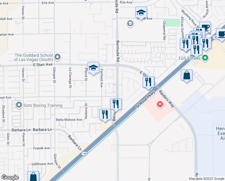 map of restaurants, bars, coffee shops, grocery stores, and more near 11425 Bermuda Road in Henderson